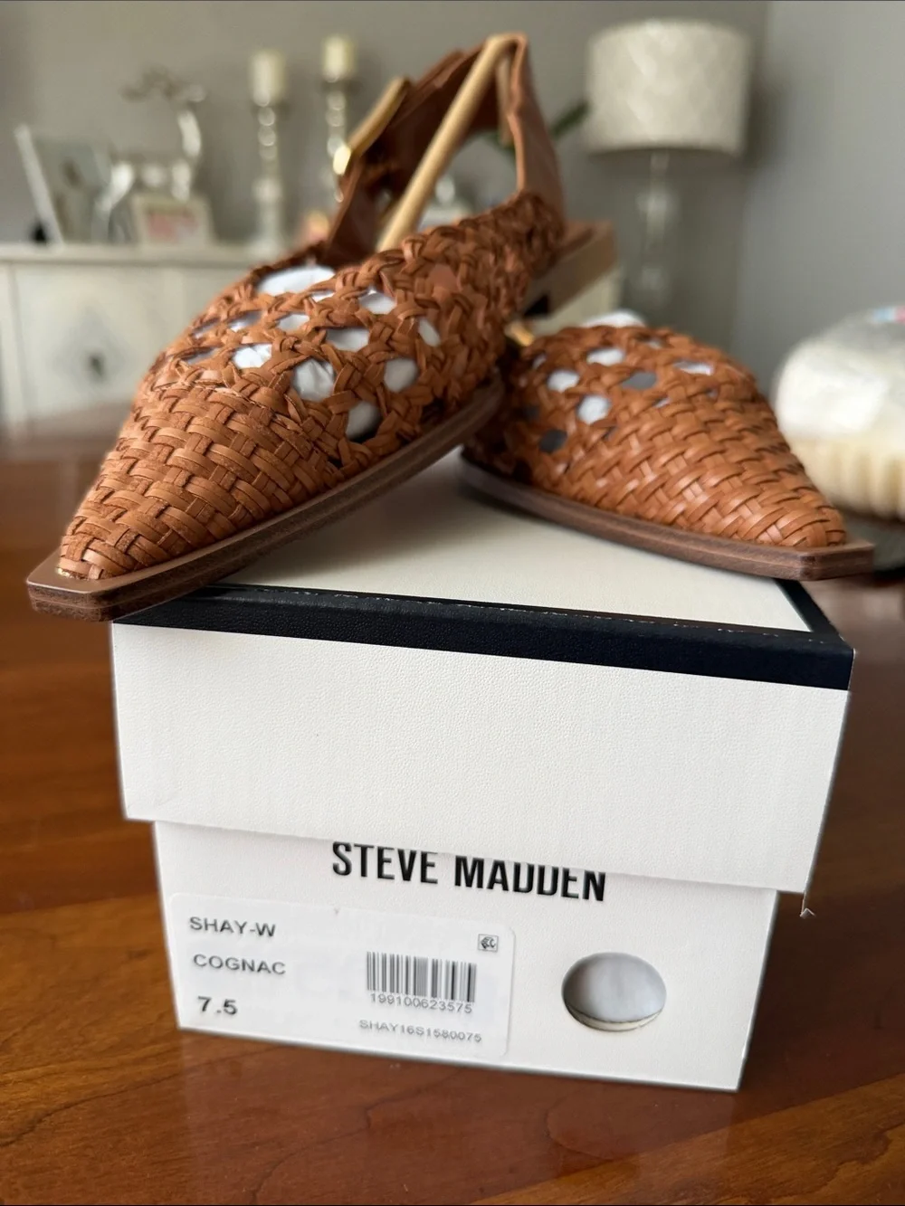 Steve Madden Shay Woven Slingback Flats - Cognac Brown